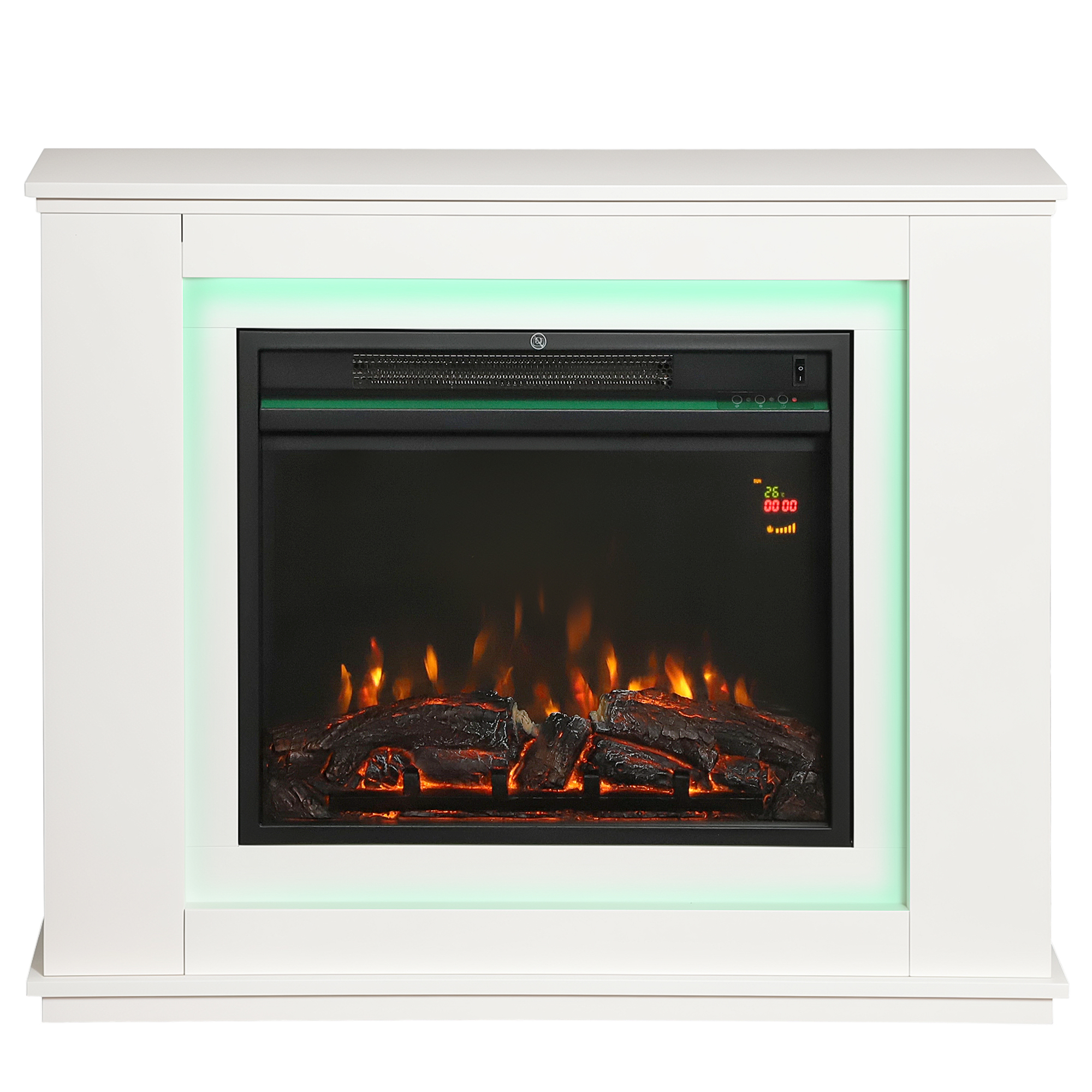 Elektrischer Kamin 1000–2000 W, Künstliche Feuerbox Mit 12 Farbigen Flammen Und 5 Helligkeitsstufen, 98 X 25 X 80 Cm, Weiß
