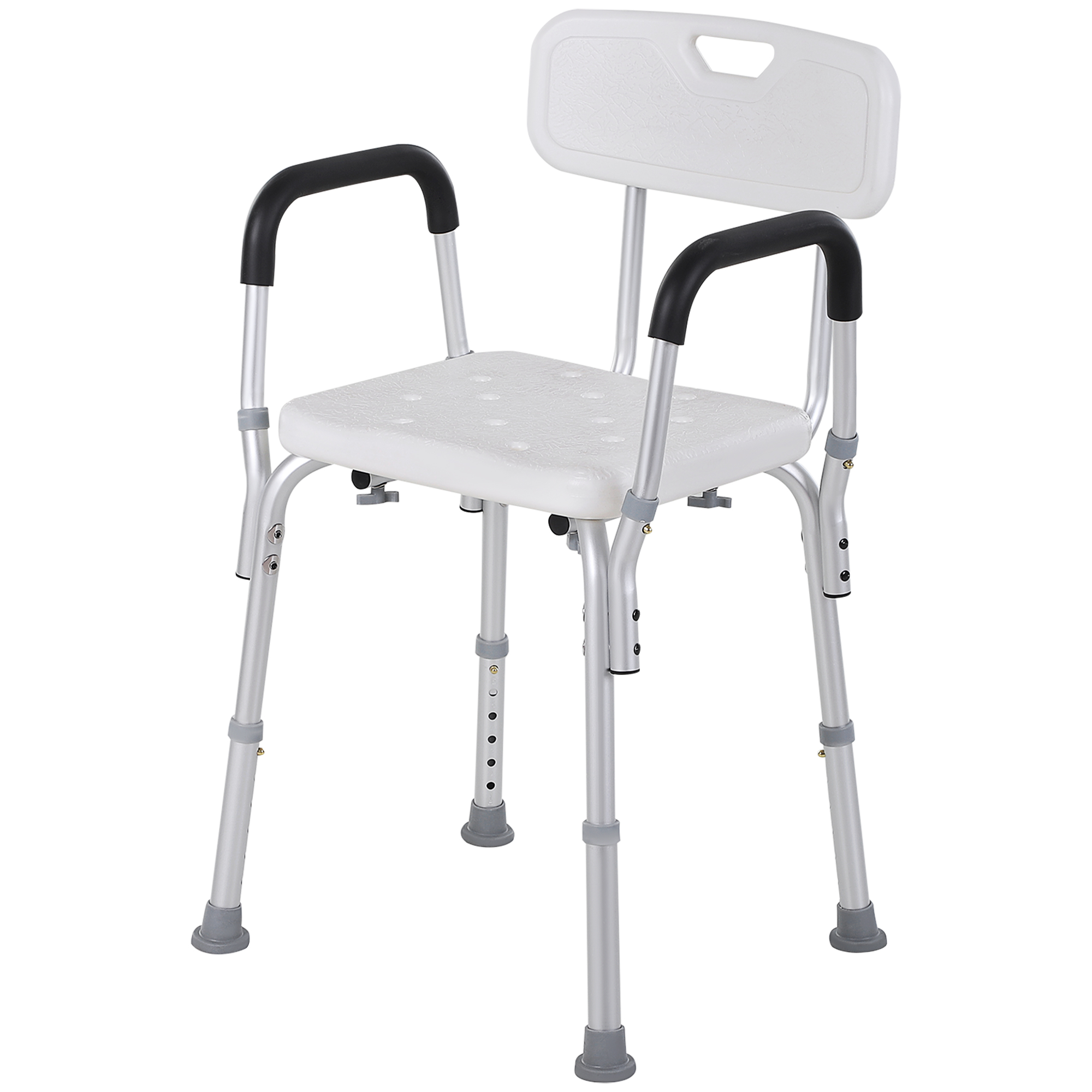 Homcom Ergonomischer Duschsitz, Höhenverstellbar, Rutschfeste Füße, Rückenlehne, Abnehmbare Armlehnen, Max. Belastbarkeit 136 Kg, Aluminium-hdpe, Weiß