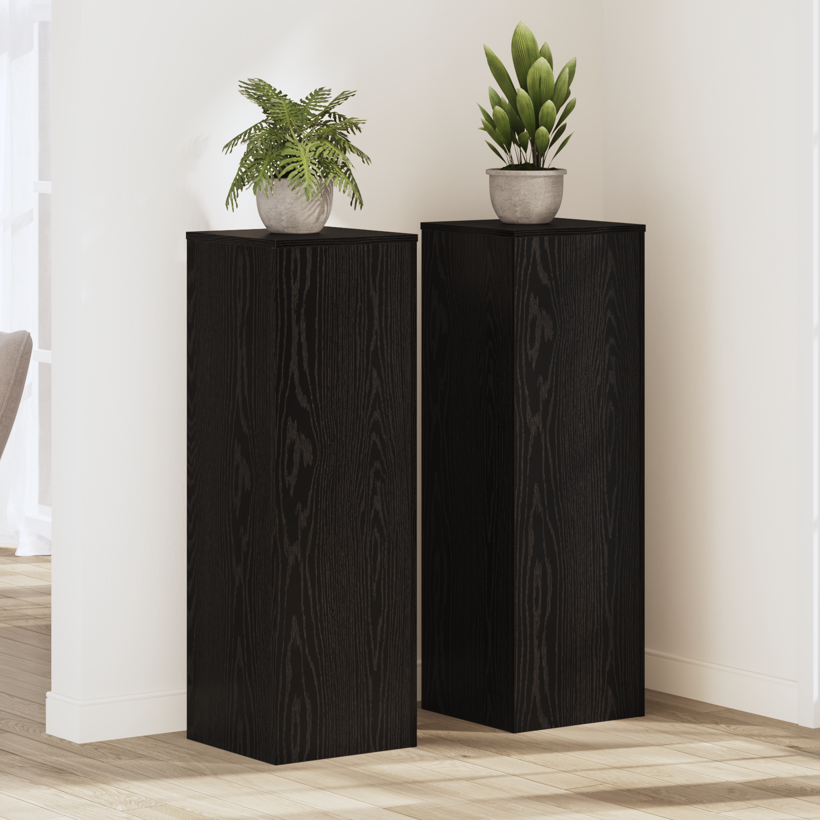 Pflanzenständer 2 Pcs Schwarz Eichen-optik 33 X 33 X 100 Cm
