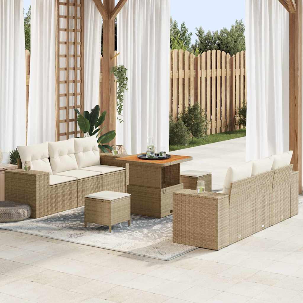 Gartensofa-set Beige Und Creme 221 X 204 X 85 Cm Poly Rattan