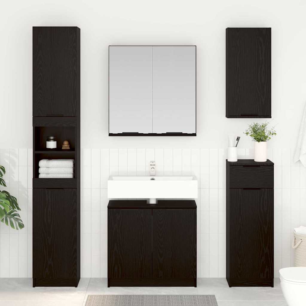 Badezimmerschrank-set 3 Stück Schwarz Eichen-optik Holzwerkstoff