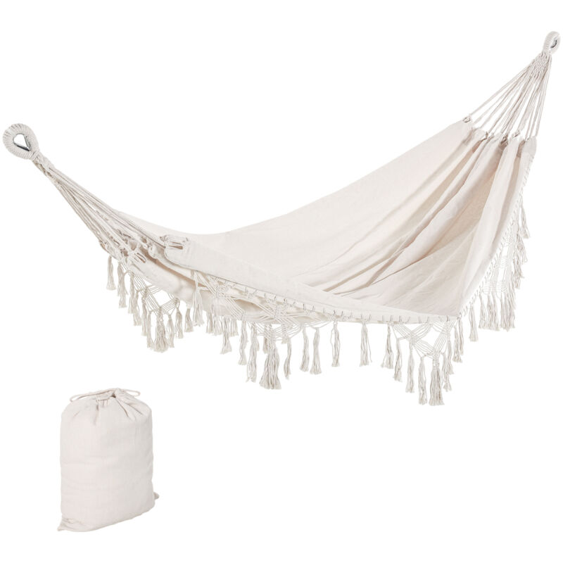Hier Ein Vorschlag Für Den Produkttitel Auf Französisch (183 Zeichen): Outsunny Bohemian Chic Hängematte, Tragbare Reisehängematte Aus Baumwolle Und Polyester, Beigefarbenes Canvas, Gesamtmaße 2,88 M