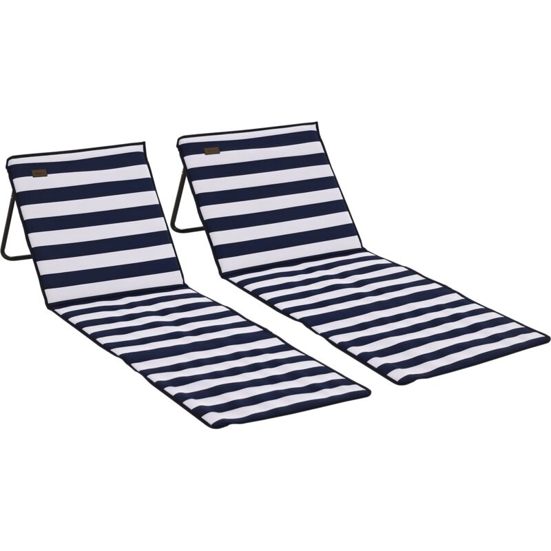 Klappbare Strandliege Mit Verstellbarer Rückenlehne, Seitentasche, Weicher Polsterung, Stahlrahmen, Blau-weiß, 142 X 51 X 40 Cm