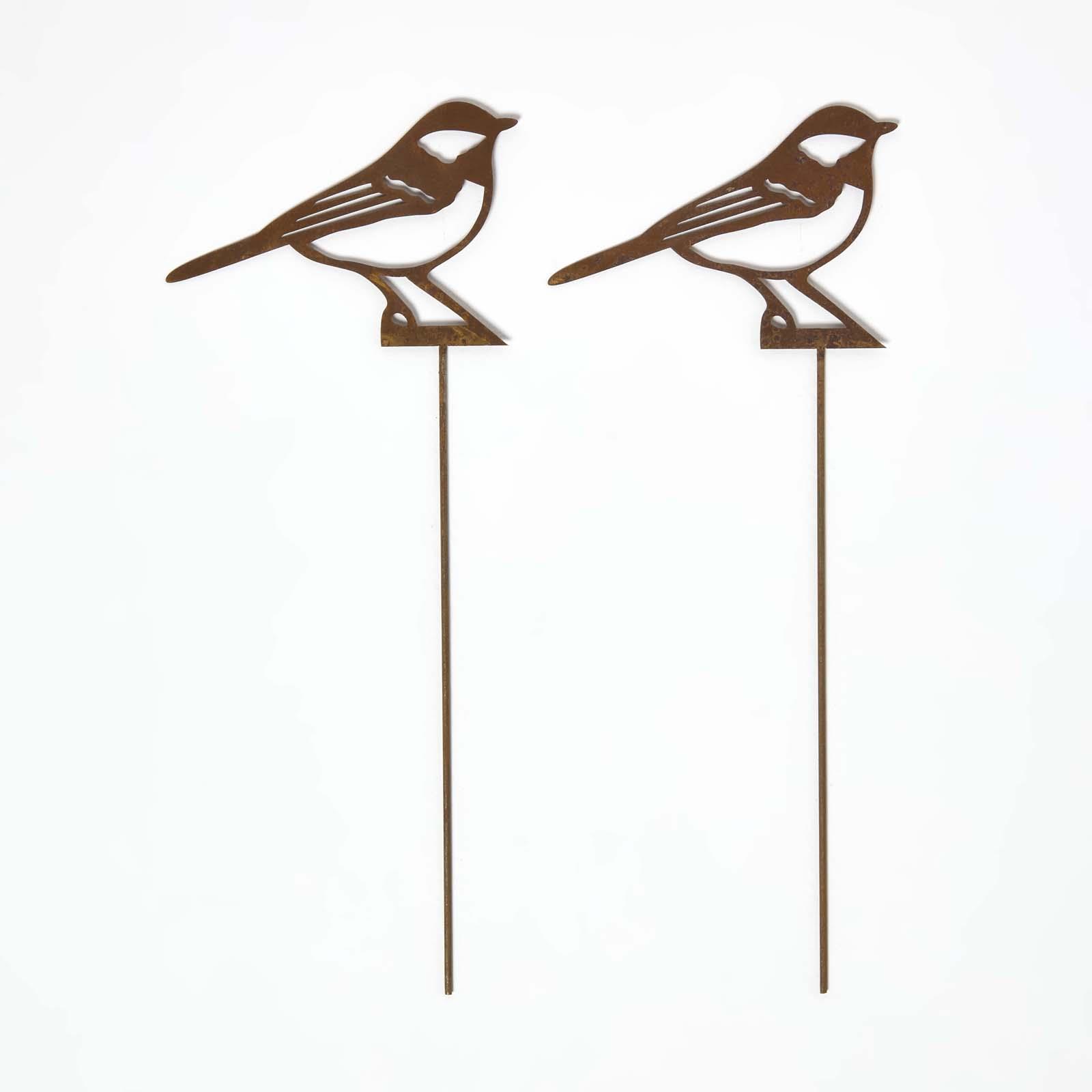 Homescapes Gartenstecker Rost – Kohlmeise Gartendeko 2er-set, Wetterfeste Gartenfiguren Aus Metall Für Draußen, Rost Deko Für Garten, Terrasse & Balkon