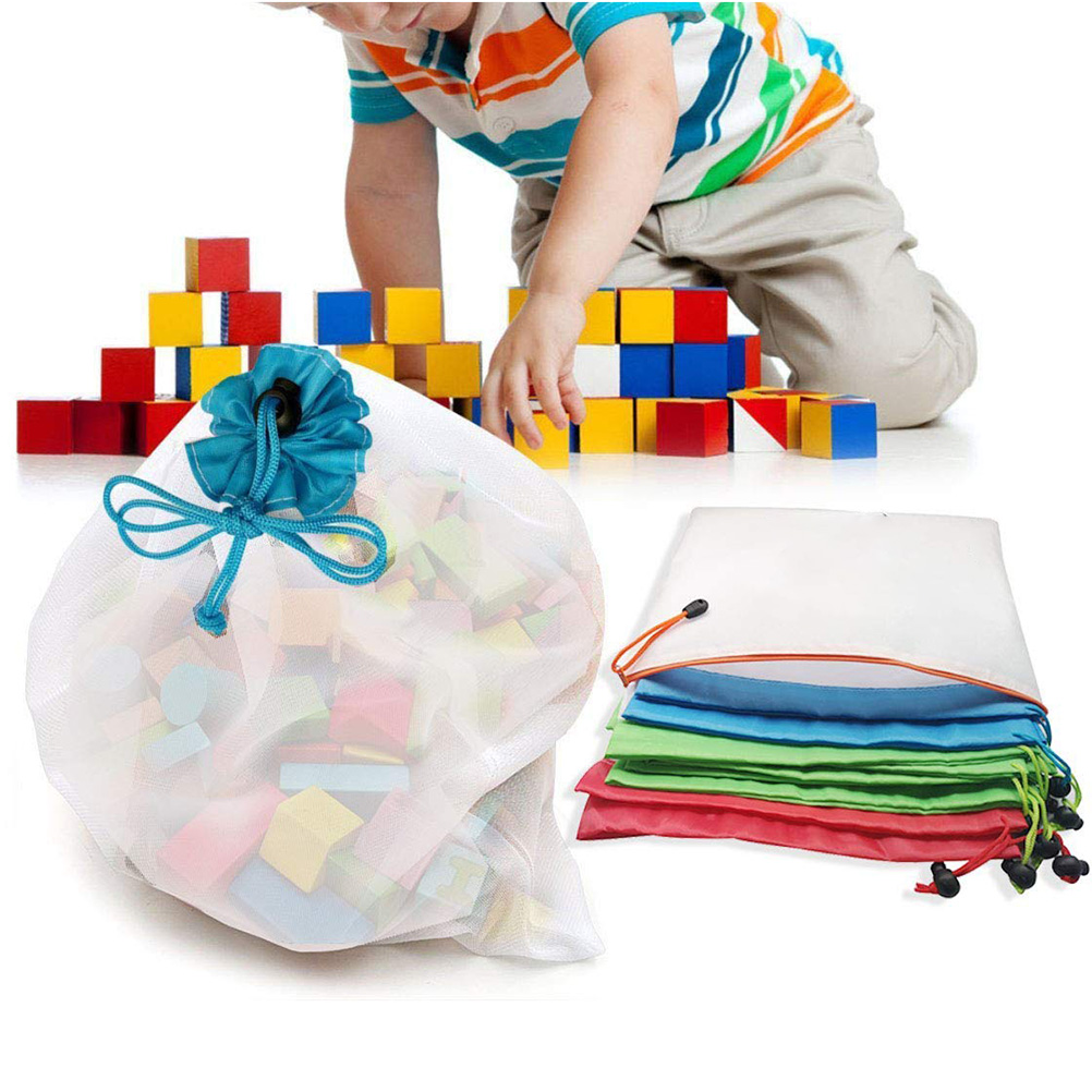 Wiederverwendbarer Gemüsebeutel Aus Netzgewebe Mit Kordelzug – 12-teiliges Polyester-set (rot 30x20cm, Grün 35x30cm, Blau 43x30cm)