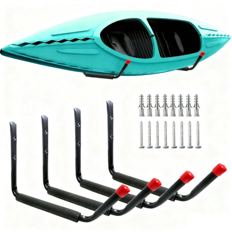 Set Mit 4 Robusten Kajak-aufbewahrungshaken, 38 Cm Lange Arme, Wandmontage Für Garage, Surfbrett, Leiter, Max. Tragkraft 25 Kg (25 Cm X 38 Cm), Rot