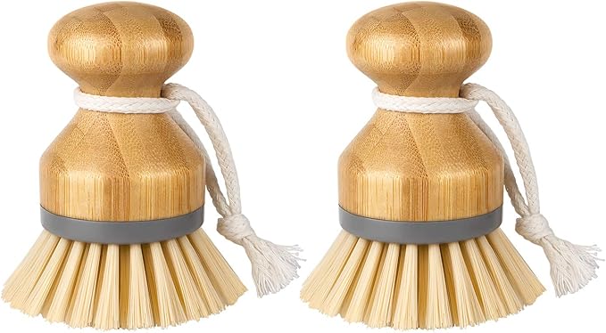 Bambus-handbürste, Scheuerbürste Zum Reinigen Von Geschirr, Töpfen Und Küchenspülen, 2er-set (grau)