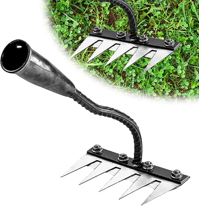 Hochleistungs-gartenrechen Aus Kohlenstoffstahl – Unkraut- Und Vertikutiergerät Für Den Garten – Langlebiger Metallrechen Für Boden Und Rasen (5 Zinken)