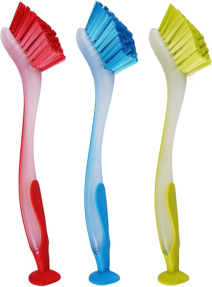 3-teiliges Spülbürsten-set Mit Saugnapf, 26 × 3,5 Cm Küchenschwamm Mit Saugnapfbasis, Reinigungsbürstenborsten Für Töpfe, Pfannen, Teller Und Geflieste Wände