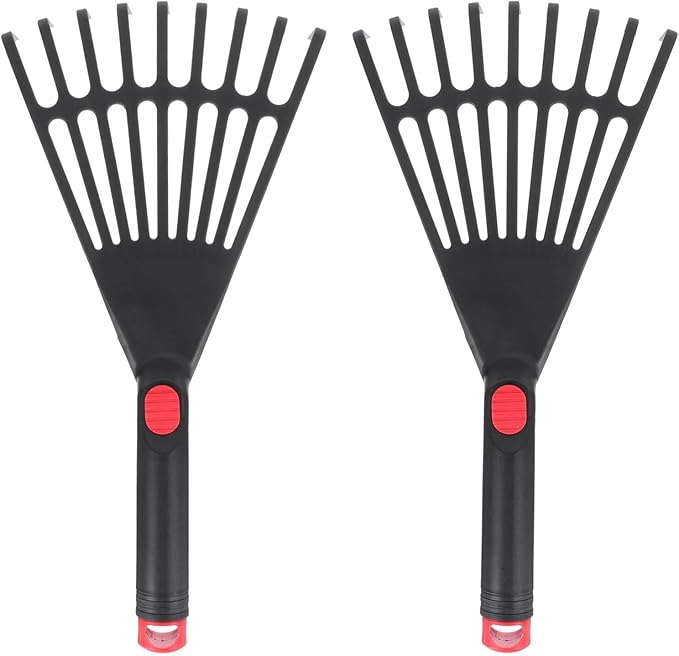 Set Mit 2 Kunststoff-gartenrechen Mit Ergonomischem Griff, Kleiner Rechen Für Laub, Gartenarbeit, Bodenbearbeitung, Auflockern Des Bodens Und Verteilen Von Mulch