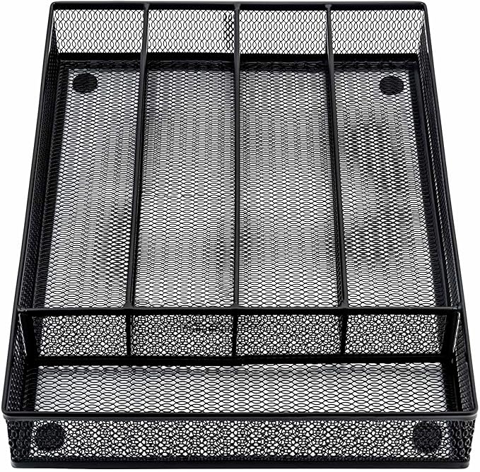 Besteckkasten Für Schubladen, Besteckeinsatz Mit 5 Fächern, Aus Metallgewebe, Für Küche, Büro, Bad, 31,8 X 23,7 X 5 Cm, Schwarz
