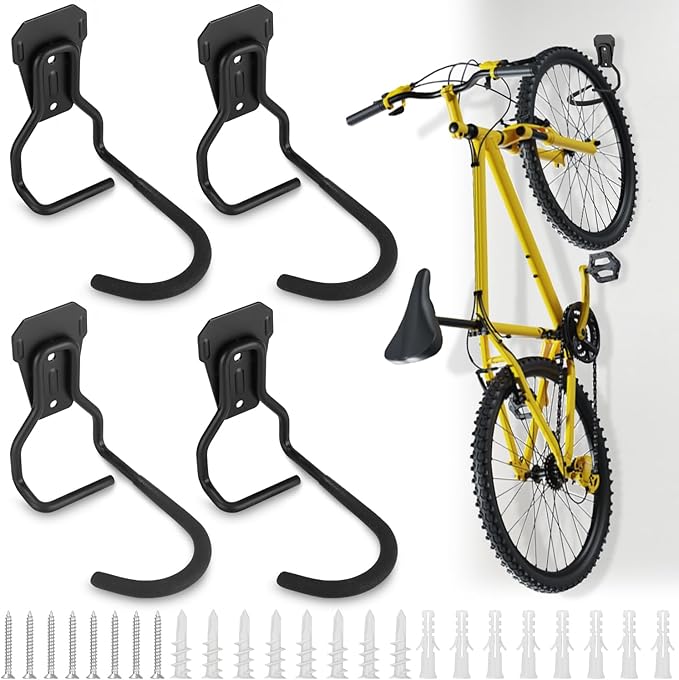 4er-set Fahrradhaken, Schwarze Wandhalterung, Robuste Wandhalterung Zur Fahrradaufbewahrung, Platzsparend Für Mountainbikes, Rutschfeste Stahloberfläche Für Zuhause Oder Garage