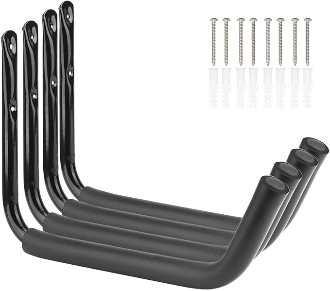 Set Mit 4 Robusten Kajak-aufbewahrungshaken, 38 Cm Lange Arme, Wandmontage Für Garage, Surfbrett, Leiter, Maximale Tragfähigkeit 25 Kg (27 Cm X 38 Cm)