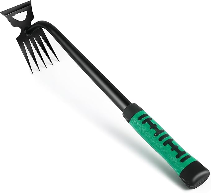 Manueller Unkrautstecher, 5-zinken-unkrautrechen, Gartenrechen Aus Edelstahl Mit Langem Griff