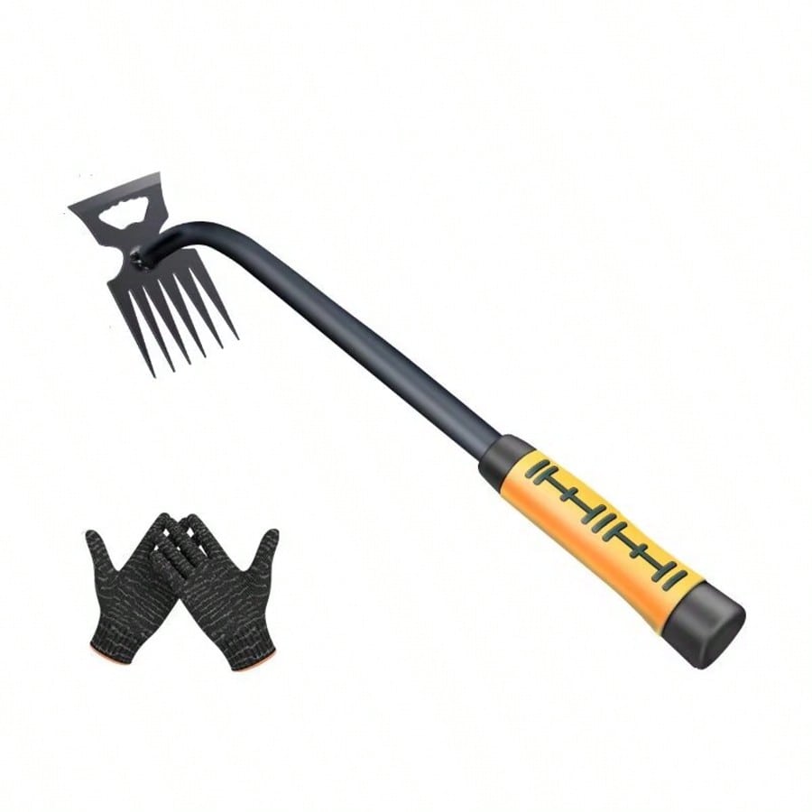 Manueller Unkrautstecher, 6-zinken-unkrautrechen, Gartenrechen Aus Edelstahl, Inklusive Handschuhen