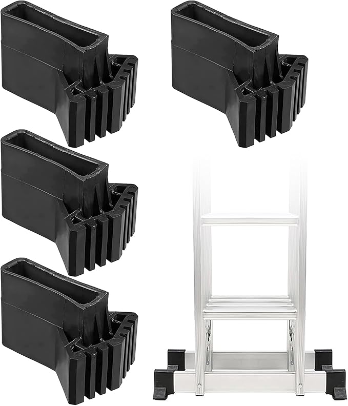 Trittleiterfüße, 4 Stück, Leitergleiter, Universelle Trittleitergleiter, Gummifüße, Trittleiter, Für Treppen, Rutschfeste Gummibeschichtung (schwarz)