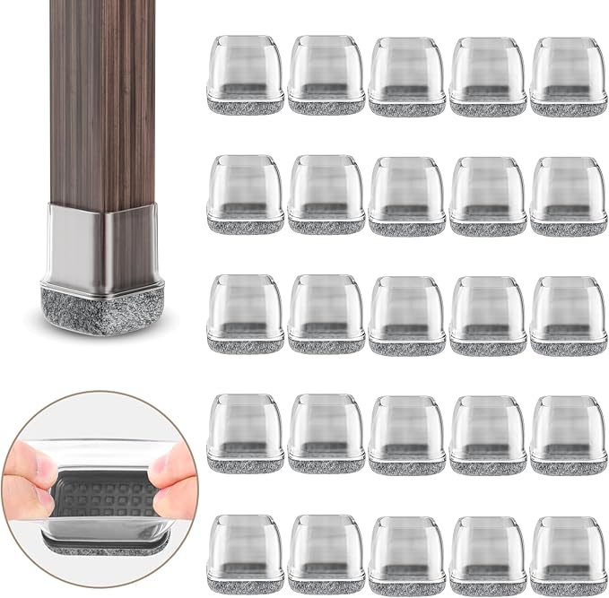 24-teiliges Stuhlbein-schutzset (28–34 Mm) Mit Transparenter Filzpolsterung, 1,25 Zoll Silikon-stuhlbeinüberzüge, Elastische Schoner, Filz-stuhlendkappen