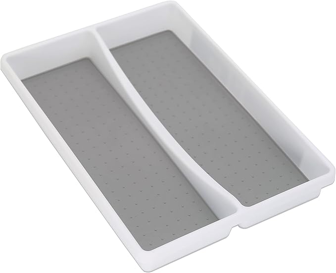Großer Besteckkasten Mit 2 Flexiblen Fächern, Weiß Und Grau, 2-teilig