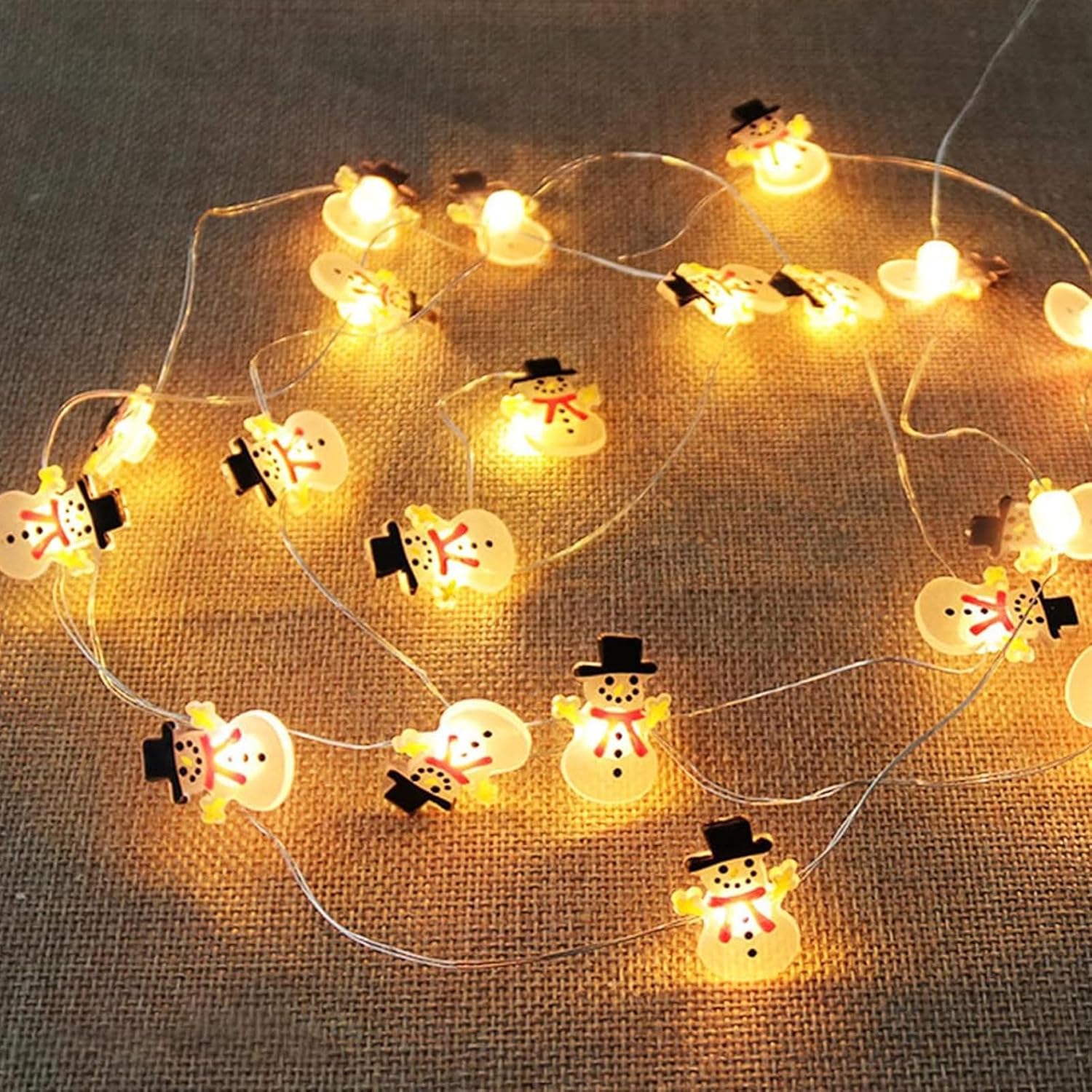 2 Stück Lichterkette Schneemann, 2m 20 Led Weihnachtsdeko Innen Lichtervorhang Außen, Warmweiß, Batterie Für Party, Weihnachten, Balkon