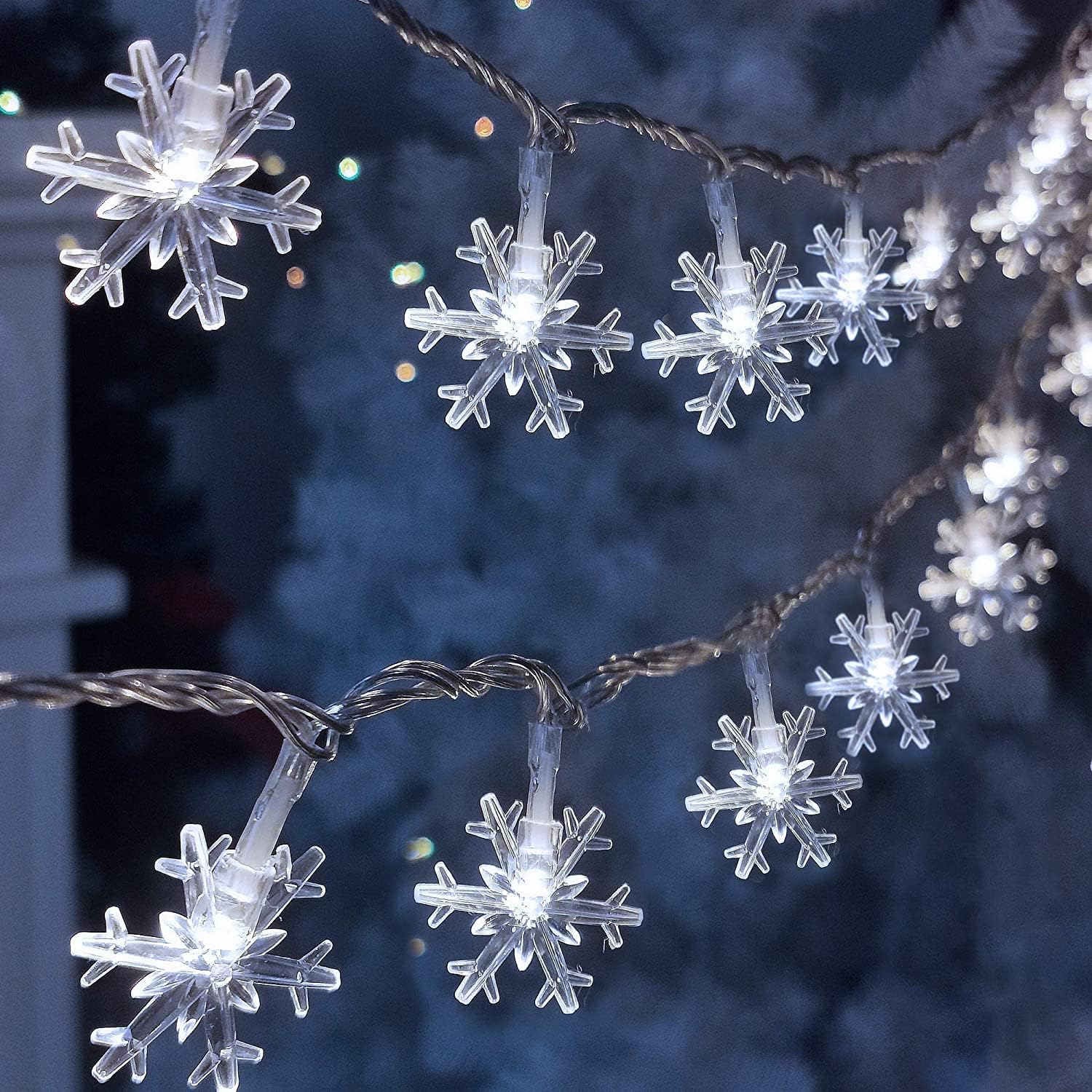 Schneeflocke Lichterketten Außen,10m 100 Led Lichterkette Weihnachtsbaum 8 Modi Wasserdicht Lichterkette Weihnachten Weihnachtsdeko Außen Innen Tannenbaum Weihnachtsbeleuchtung Garten Hochzeit Party