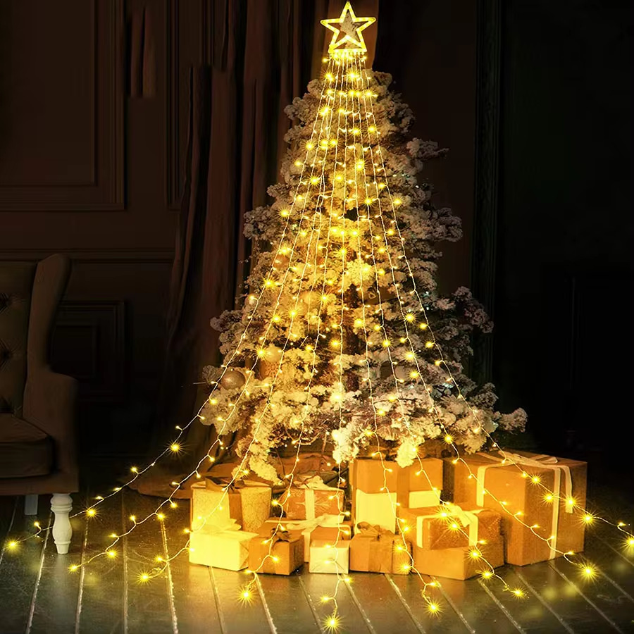 Weihnachtslicht Girlande Stern 350 Leds Weihnachtsbaum Licht 8 Modi Ip44 Für Outdoor Indoor Hochzeit Party Weihnachtsbaum，warme Farbe