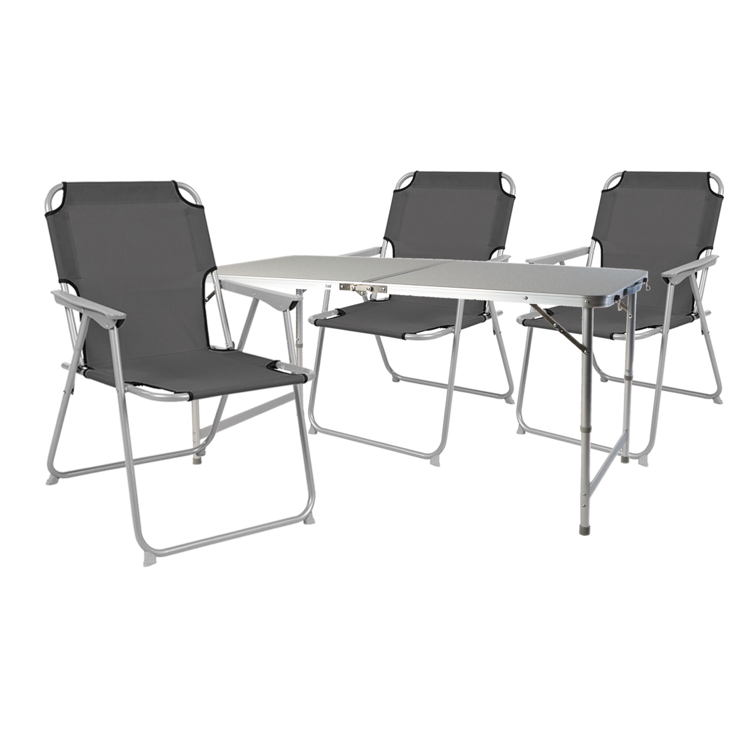Mojawo - 4-teiliges Campingmöbel Set 120x60x58/70cm Anthrazit-mmc330872+3xmpo2600-grau