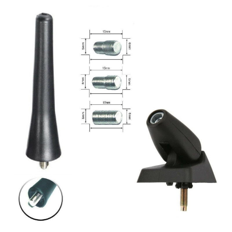 Fm/am-radioantenne 6,5 Cm, Kurze Sportantenne Mit Befestigungsfuß Für Peugeot 106, 206, 206+, 306, 405, 406, 806, Expert, Partne
