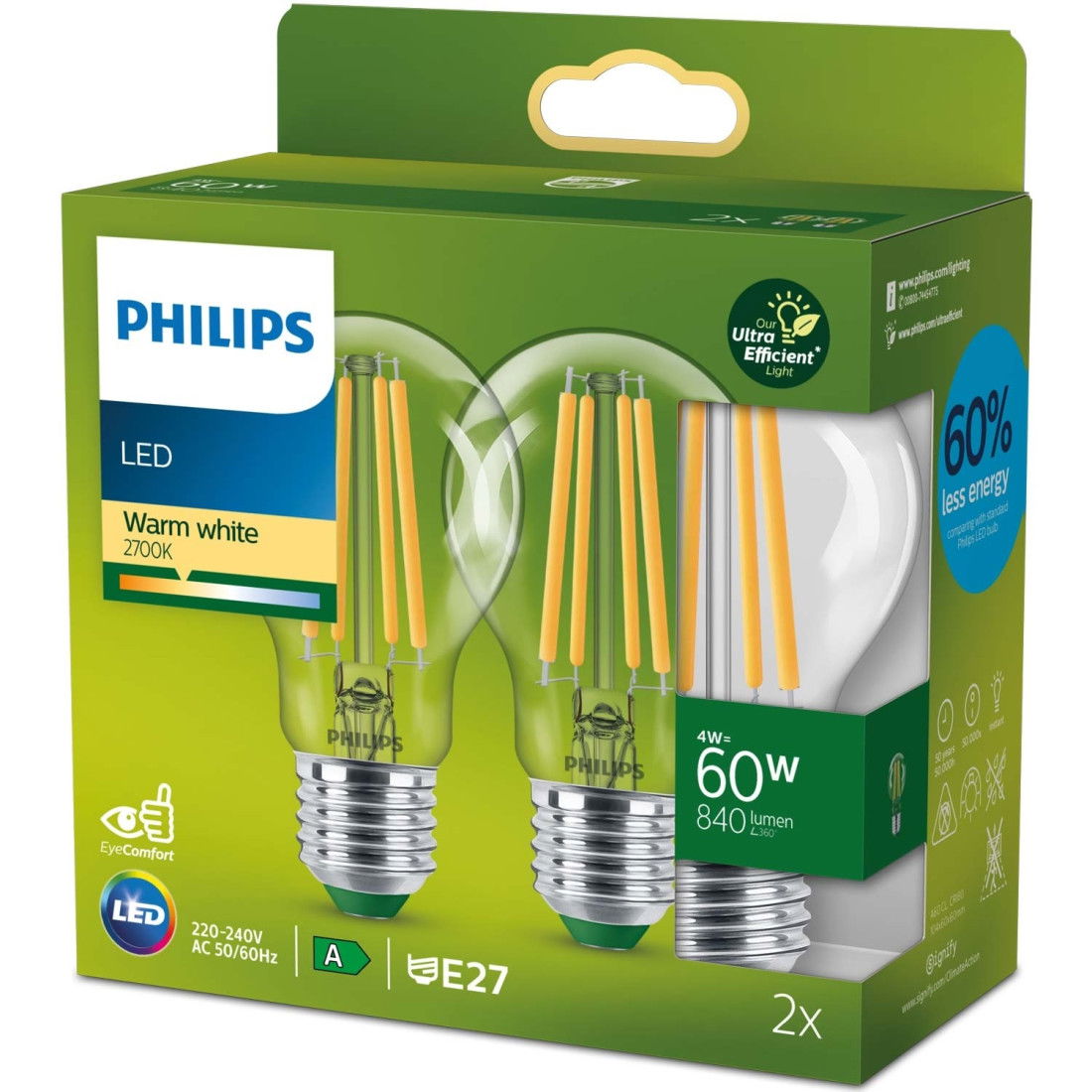 Lampe Philips A60 Led 4w 2700k 2 Stück
