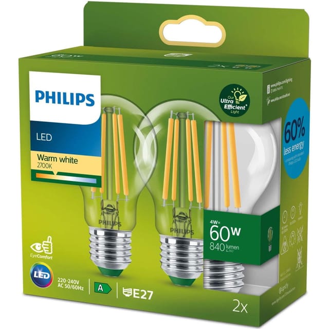 Lampe Philips A60 Led 4w 2700k 2 Stück