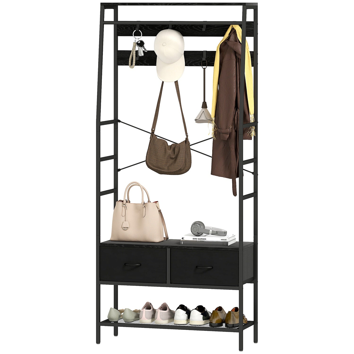 Industrielle Garderobe Mit Schuhregal 2 Stoffschubladen 8 Haken 211743169