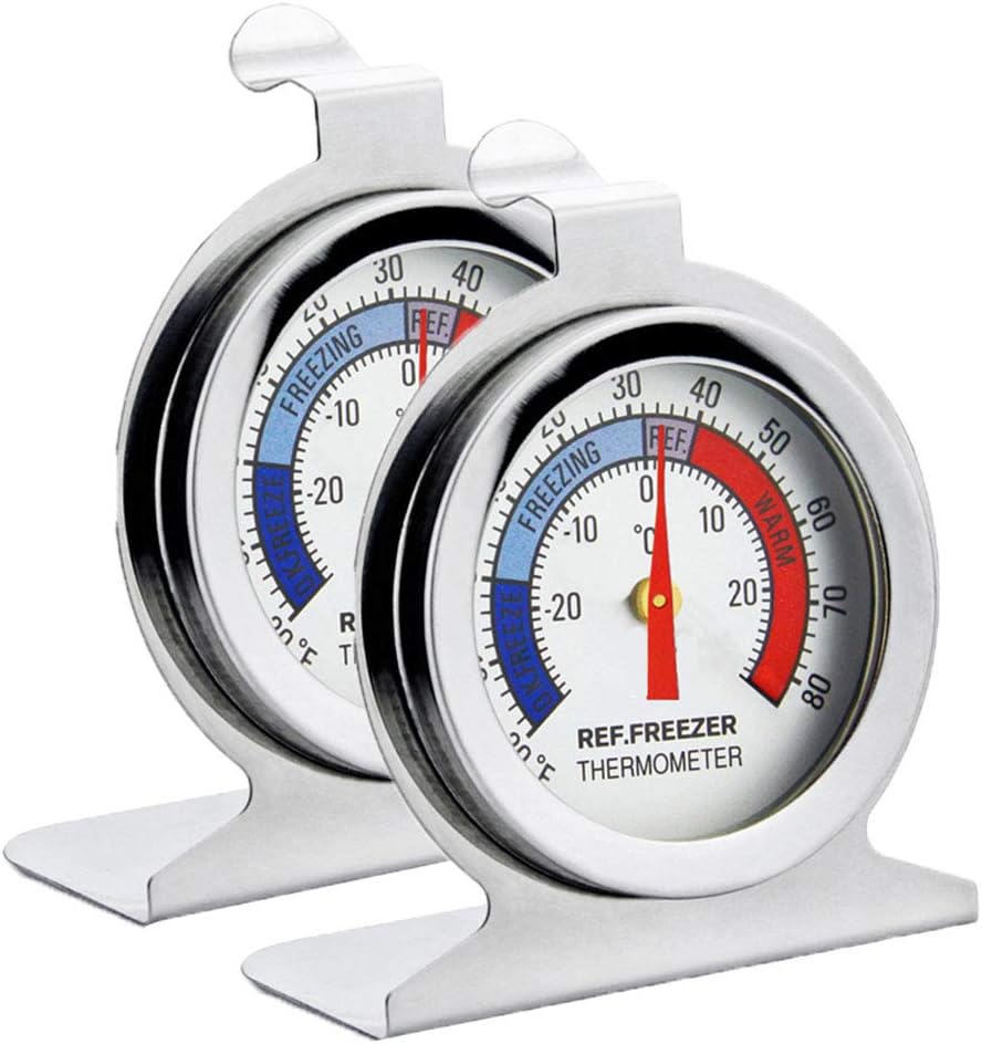 Kühlschrankthermometer, 2er-packung, Edelstahl-thermometer Für Kühlschrank/gefrierschrank Mit Aufhängehaken Und Ausziehbarem Ständer