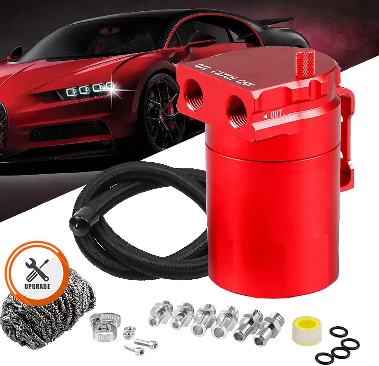 Universeller 350-ml-ölabscheider, Aluminium, Poliert, Mit Schwallblechen, Rot