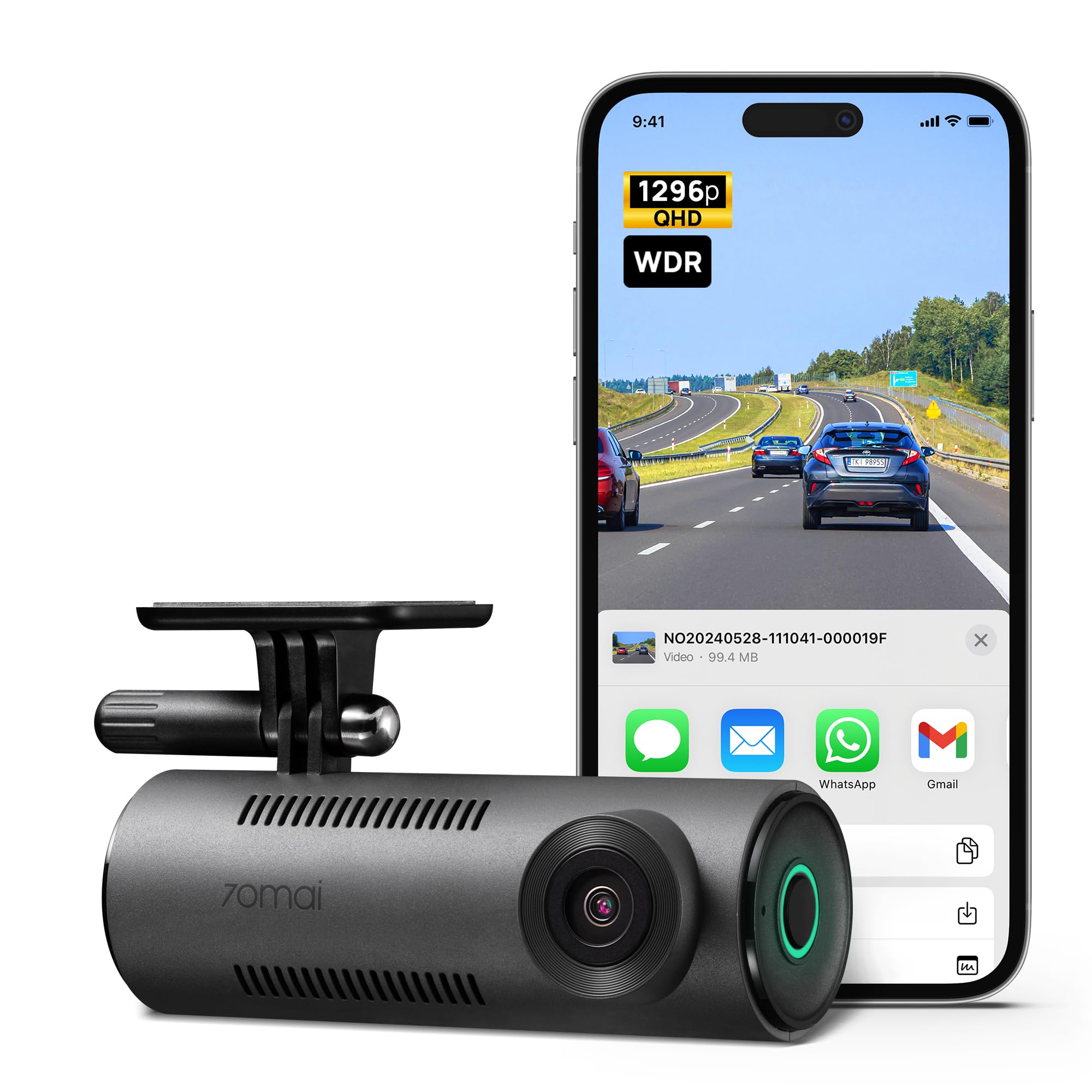 70mai 2k Dashcam Auto M310, 1296p Autokamera, Wifi Auto Dashcam, Wdr, Nachtsicht, Loop-aufnahme, 24-stunden-parkmodus, G-sensor, App-steuerung Dashcam, Max. 256 Gb