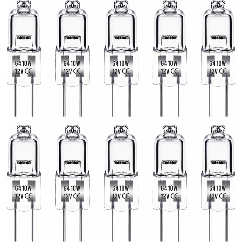 G4-halogenlampe, 12 V, 10 W, G4-glühlampe, Warmweiß 2800 K, 150 Lm, G4-halogenlampe, Transparente Kapsellampe, 10er-pack