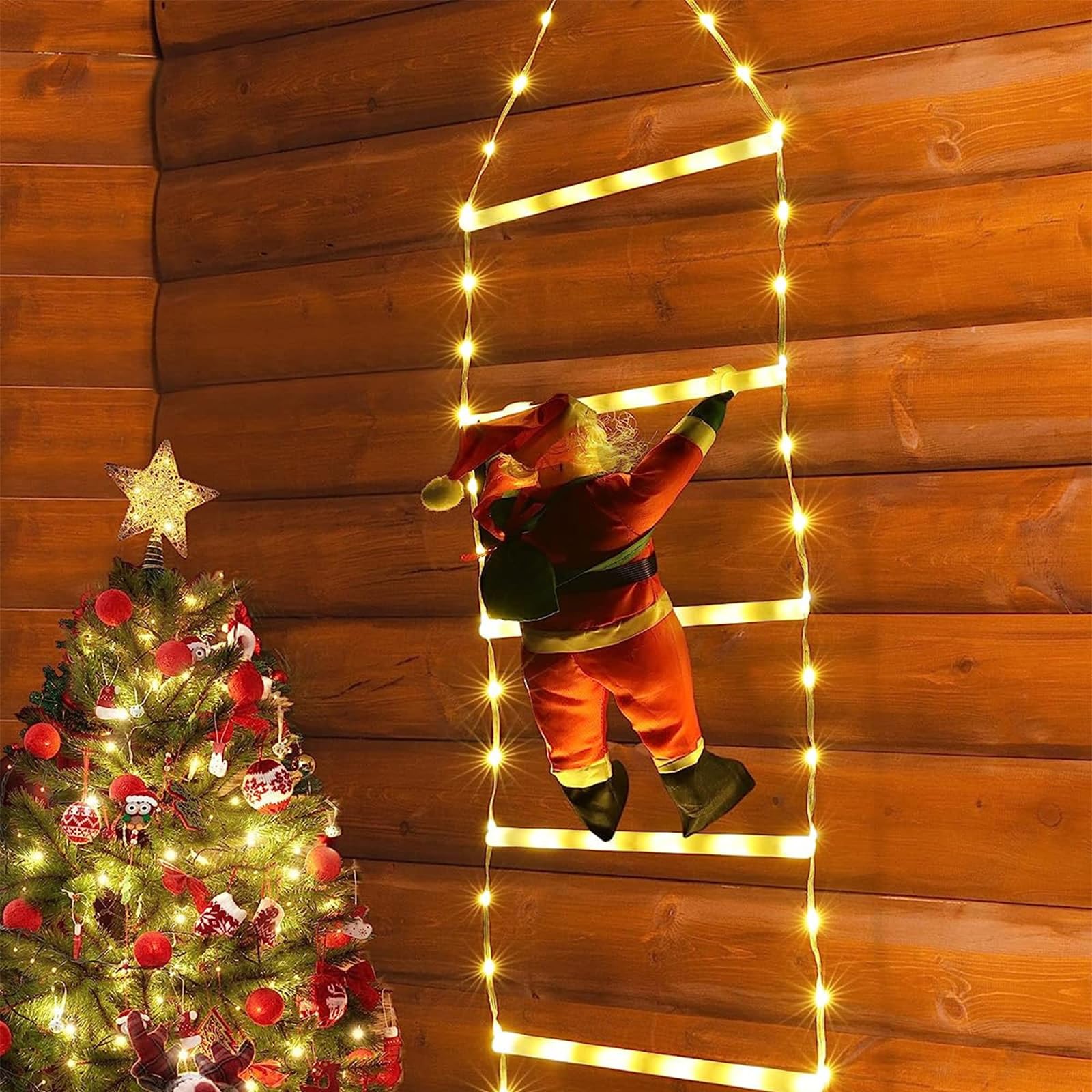 Elektrische Lichterkette Für Weihnachten, Leiter Mit Weihnachtsmann, 8 Modi, Timer-speicherfunktion, Ip44 Wasserdicht, Für Weihnachtsdekoration Im Außen- Und Innenbereich (warmweiß)