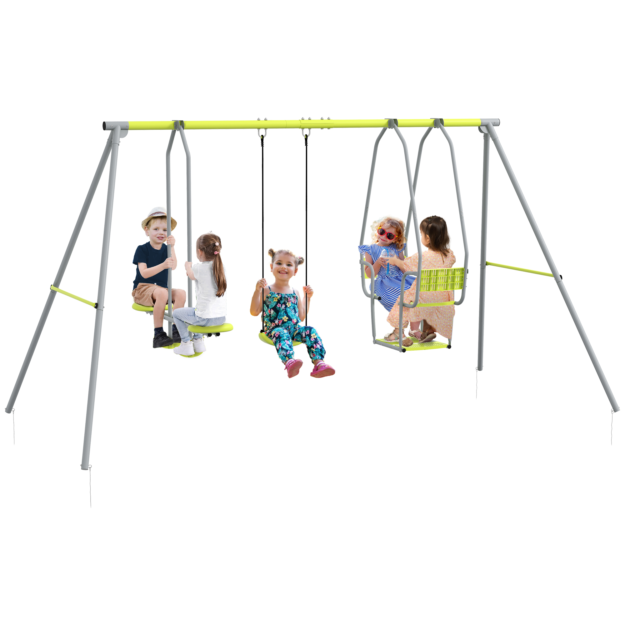 3 En 1 Balançoire Portique Enfant Avec 2 Face À Face Et 1 Siège De Balançoire Charge Max. 225 Kg Vert
