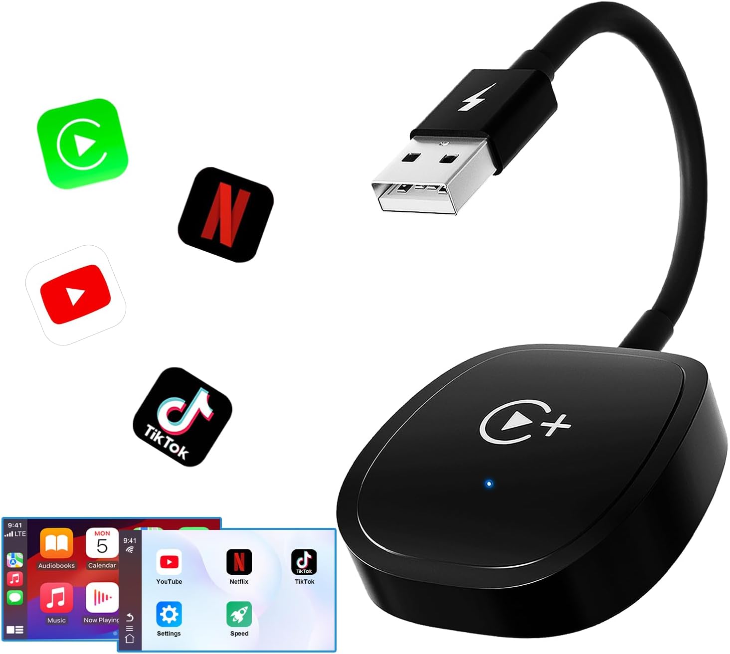 Anwendbarer Kabelloser Carplay-adapter, Unterstützt Netflix, Youtube Und Tiktok Stream Media Play, 2024 Kabelloser Carplay-videoadapter Konvertiert Kabelgebundenes Carplay In Kabelloses, Plug & Play-k