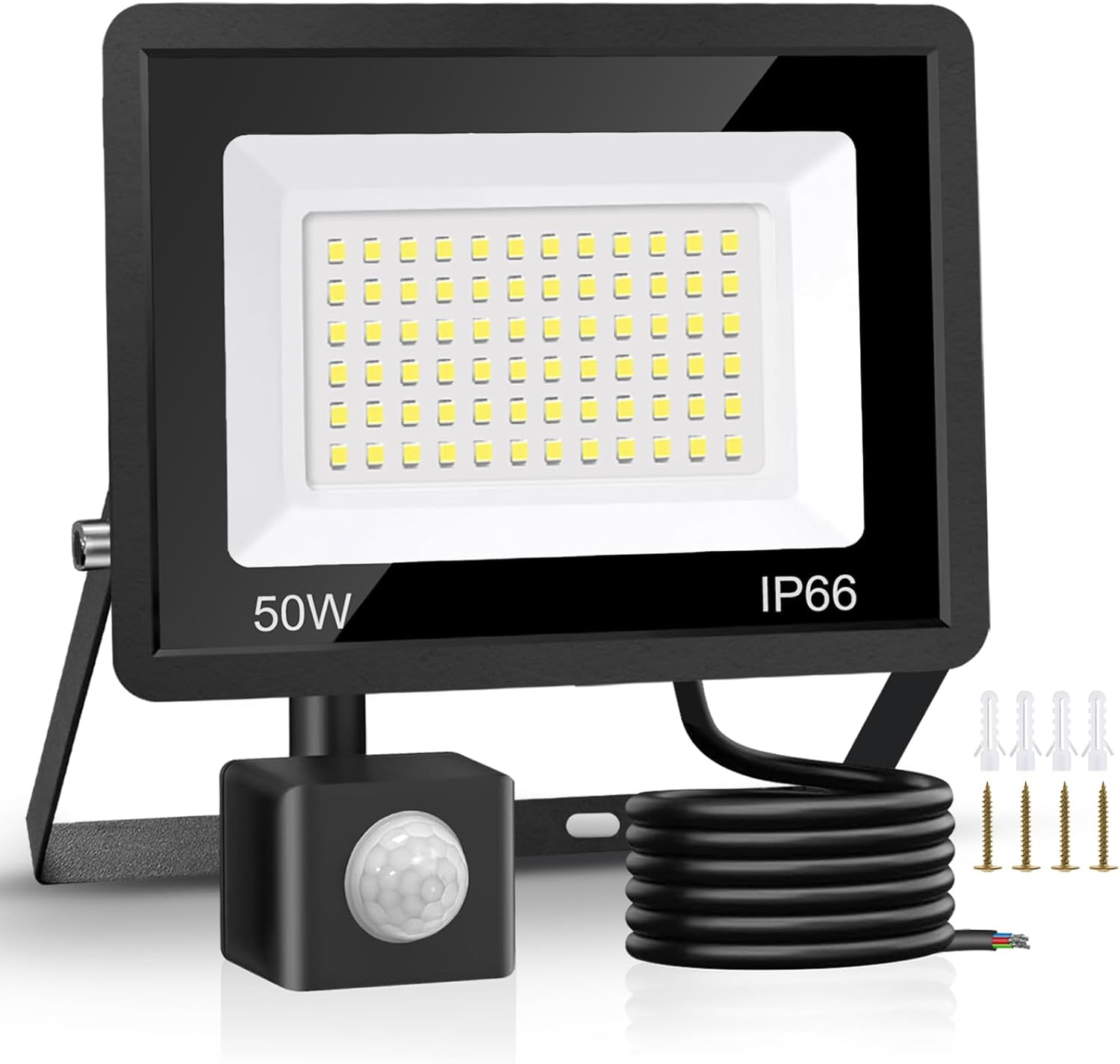 50 W Led-flutlicht Für Den Außenbereich, Sicherheitsleuchten Für Den Außenbereich Mit Bewegungsmelder, 4500 Lumen, 6500 K, Pir-sicherheitslicht, Ip66, Wasserdichtes Tageslicht Mit 2 M Kabel Für [energ