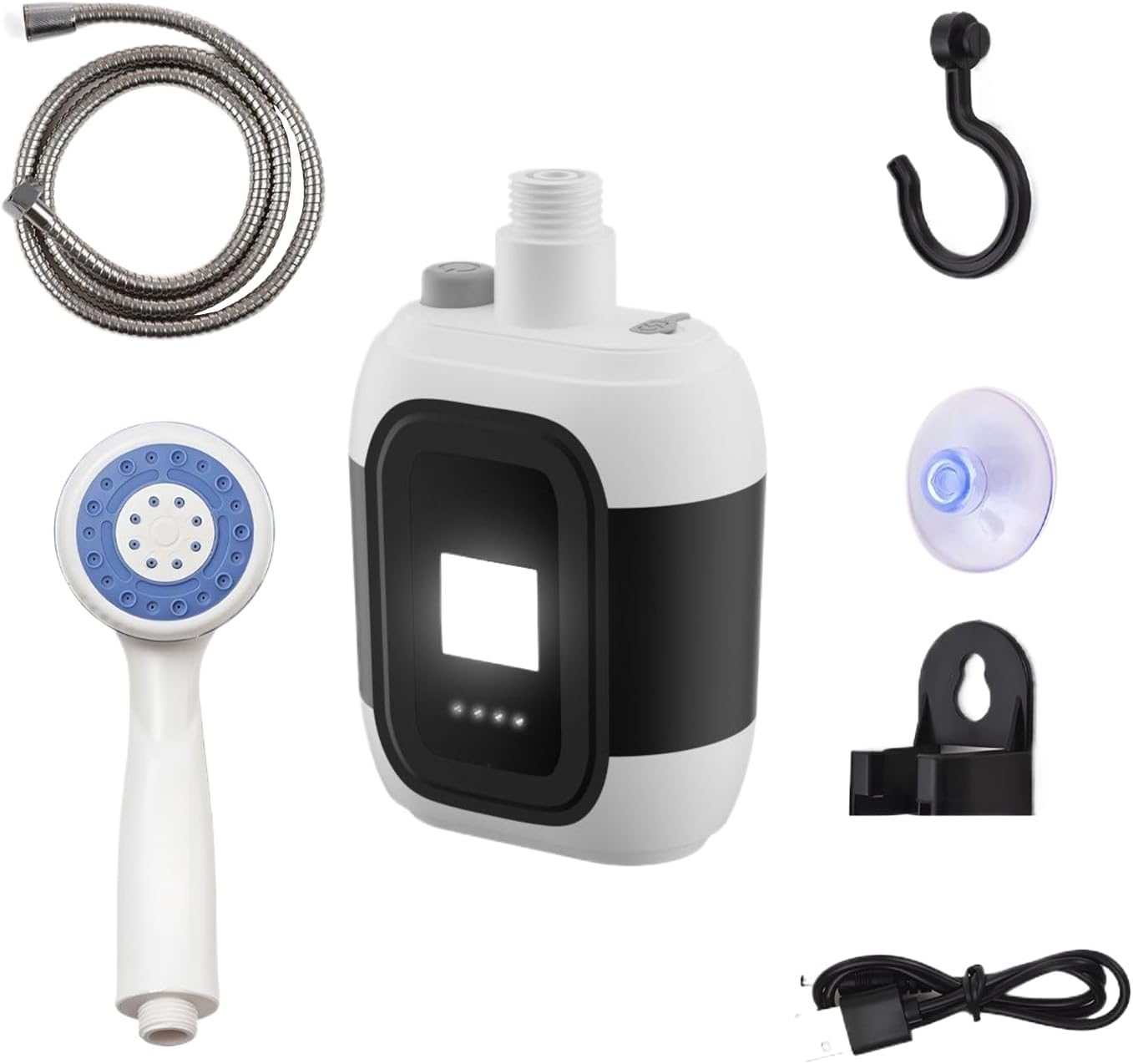 Camping-duschpumpe – Wiederaufladbare Duschpumpe Mit Led-licht Zum Wandern, 2200 Mah Hochleistungsakku, Tragbare Ausrüstung Für Outdoor-aktivitäten Im Garten Und Am Strand