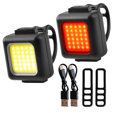 Fahrradlicht Für Fahrrad, Vorne Und Hinten, Set Mit 2 Leuchten (vorne + Hinten), Cob, Usb, Alogy Fahrradlicht