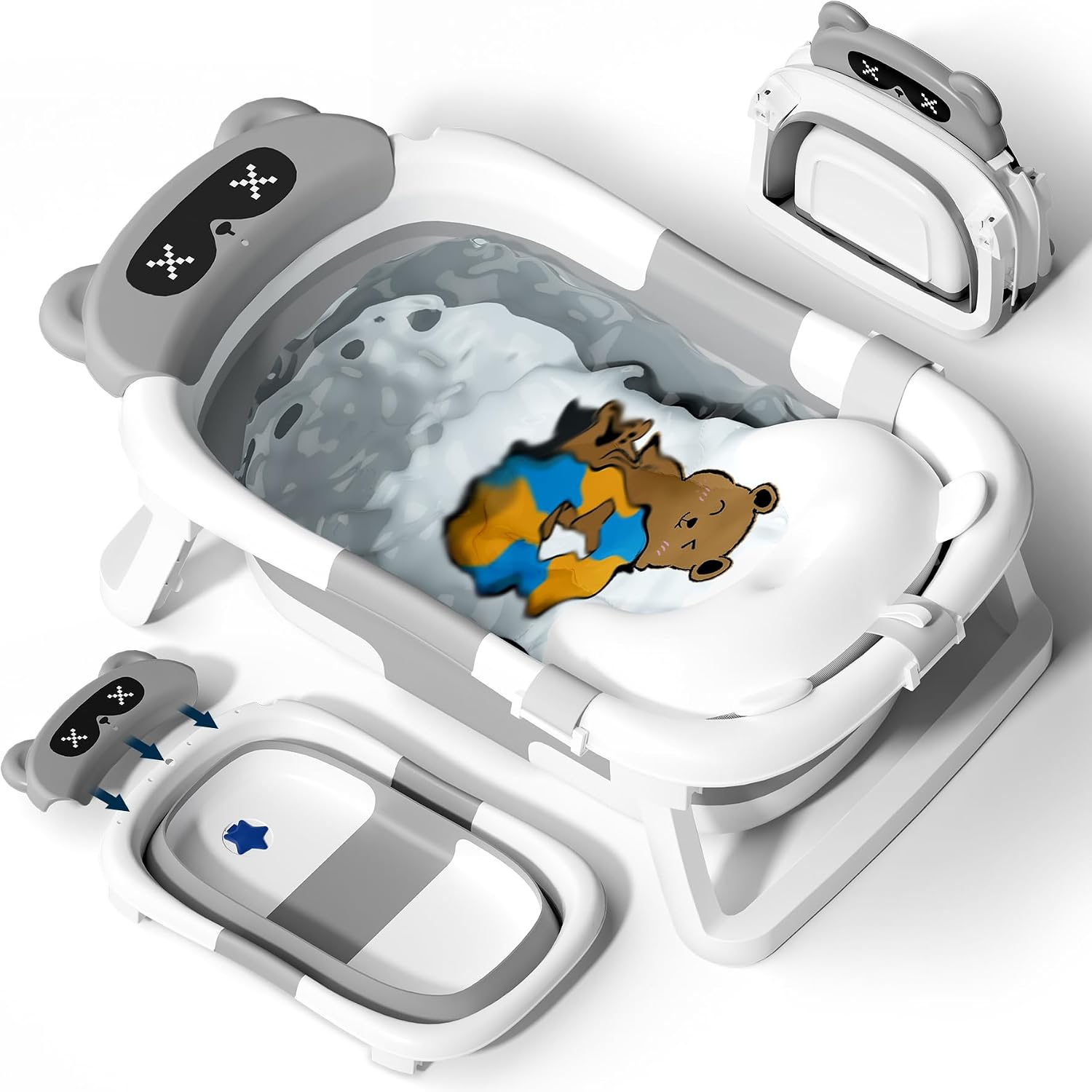 Faltbare Babybadewanne, Neugeborenen-faltbadewanne Mit Weichem Kissen (0–12 Monate), Ideales Geschenk Für Neugeborene, Säuglinge Und Kleinkinder, Tragbare Reisebadewanne, Platzsparend, Grau