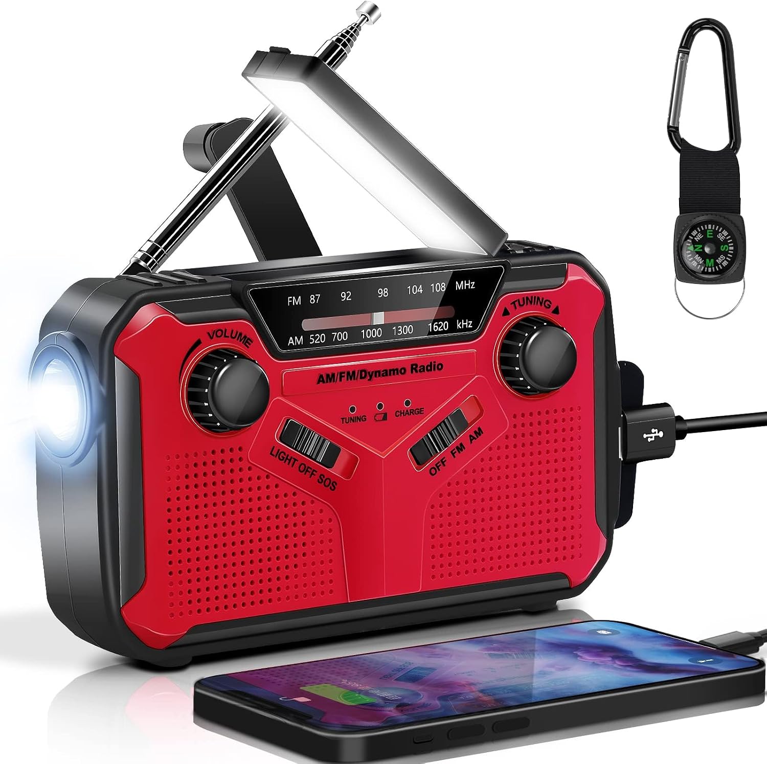 Tragbares Solarradio, Notfall-wetterradio, 2500 Mah, Handkurbelradio Mit Am/fm, Dynamoradio, Telefonaufladung Mit Led-licht, Sos-alarm, Usb-kabel Für Wandern Und Camping