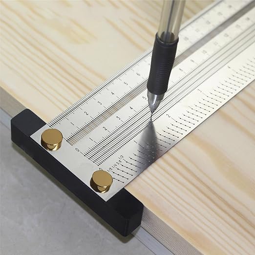 Ultrapräzisions-t-winkel-lineal Mit Verdickter Ausführung, Hochwertiges Schreinerlineal Mit Anreißlinie Und Zollmaß Für Messwerkzeuge Mit Druckbleistift (8 Zoll)