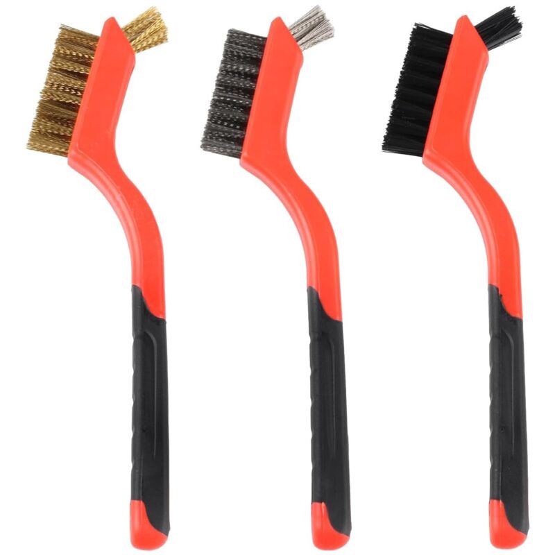 Set Mit 3 Metallbürsten Aus Edelstahl, Messing, Kohlenstoffstahl Und Nylon Scheuerbürsten Zum Reinigen Von Schweißschlacke, Zur Rostentfernung Und Staubentfernung 3 Kleine