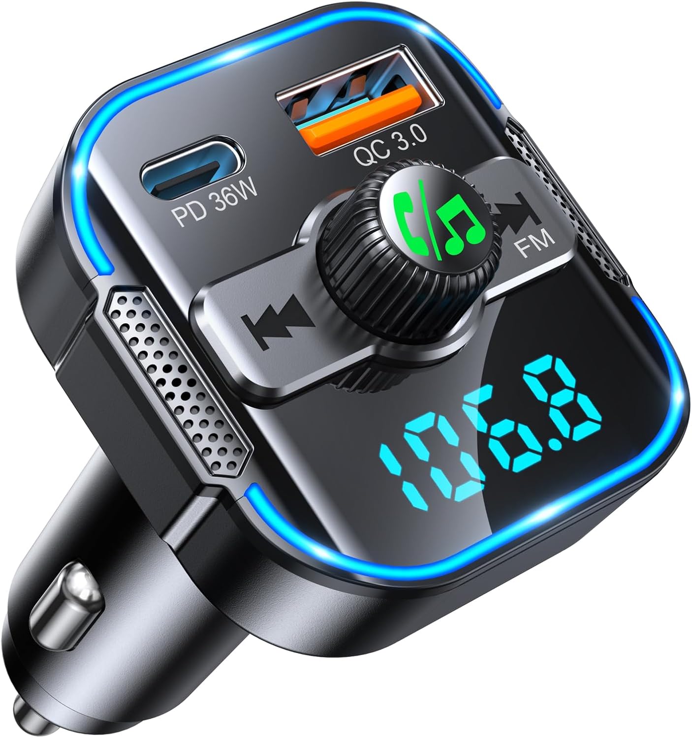 2026 Bluetooth-auto [micros Doubles Puissants], Fm-transmitter Bluetooth 5.3 & Ladegerät Rapide Voiture Pd 36w+qc3.0 18w, Auto-radio-adapter, Appels Mains Libres, Assistent Siri