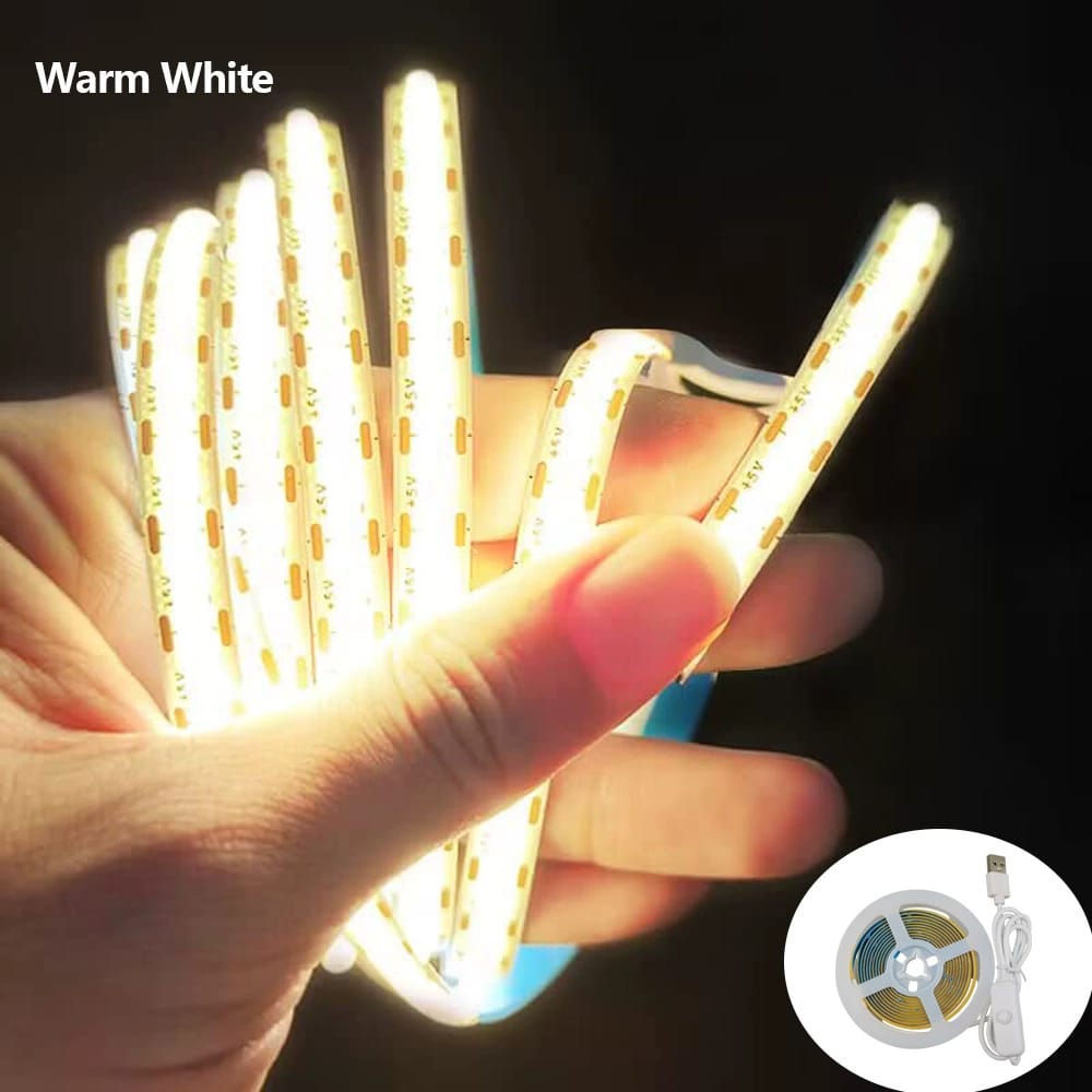 M Usb-cob-led-lichtstreifen, Warmweiß, 5 V Led-streifen, 2 Meter, Usb-betrieben Mit Touch-dimmer, Flexibler Led-lichtstreifen Für Schlafzimmer, Tv-hintergrundbeleuchtung, Diy-heimbeleuchtung