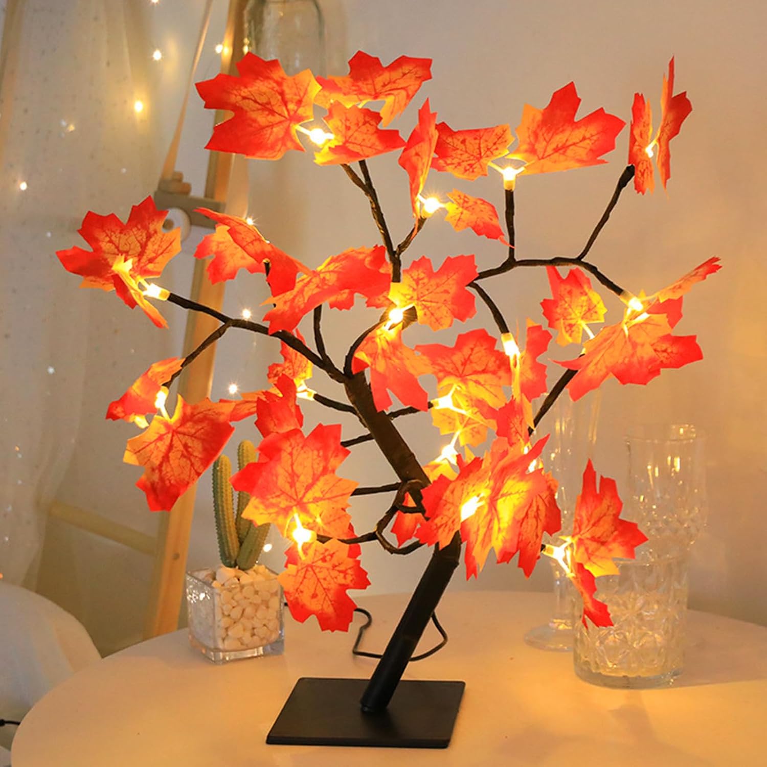 Ahornblatt-baumlichter Mit 24 Weißen Leds, 50 Cm Große Ahornblatt-baumlichter, Herbstdekoration, Ahornblatt-baumlichter, Laubbaumlichter Für Thanksgiving, Weihnachten, Heimdekoration
