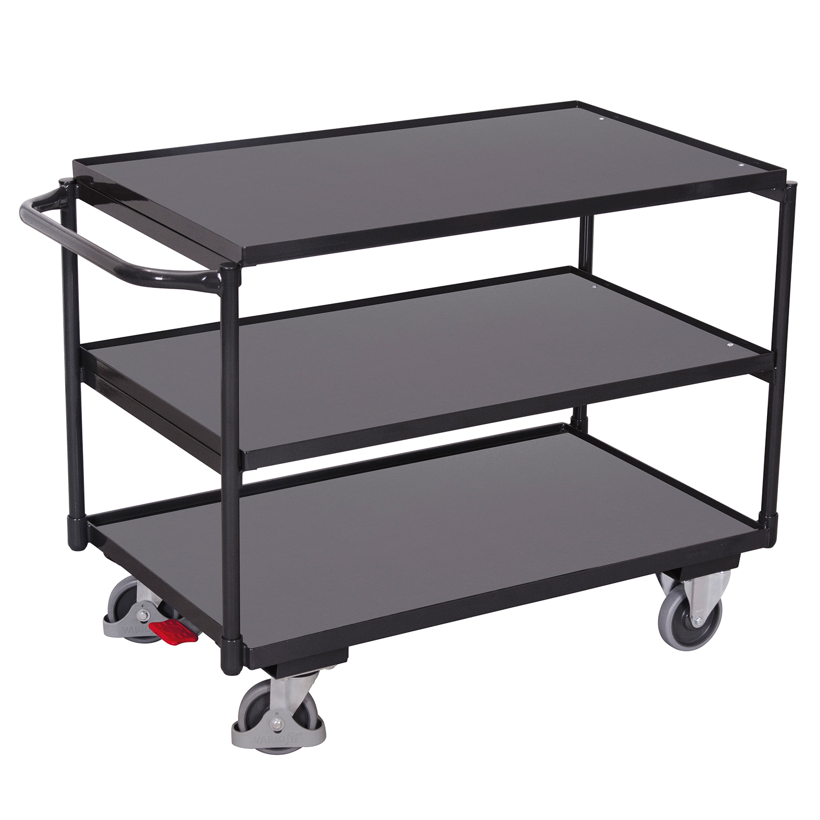 Variofit Tischwagen Mit Schiebegriff Und 3 Ladeflächen 1185x790mm Anthrazitgrau Ral 7016