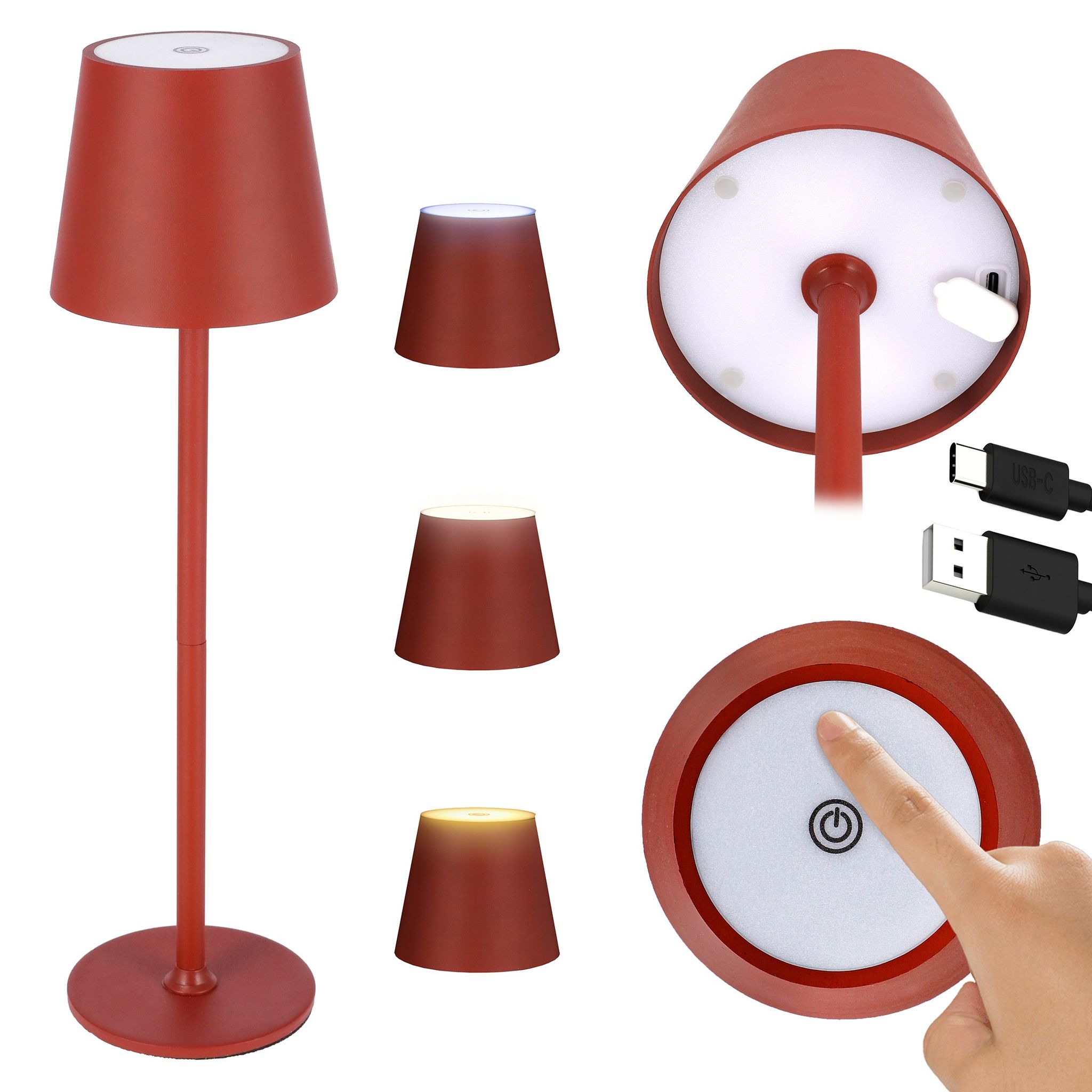 Led-tischleuchte 38,5 Cm, Kabellos, 3 Modi, Touch-nachtlicht, Usb-c