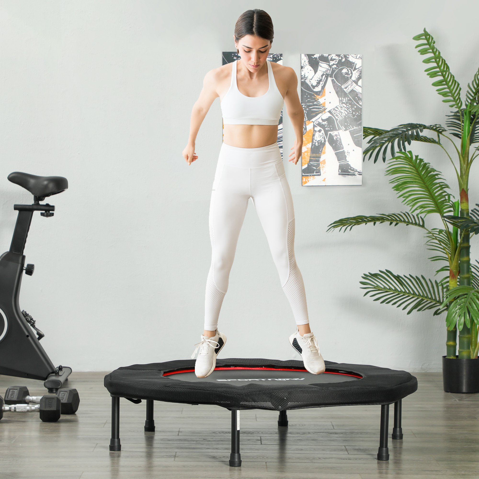 Fitness-trampolin, Ø 102 Cm, Trainingstrampolin, Rutschfeste Füße, Stahlrahmen, Tragkraft 100 Kg, Rot